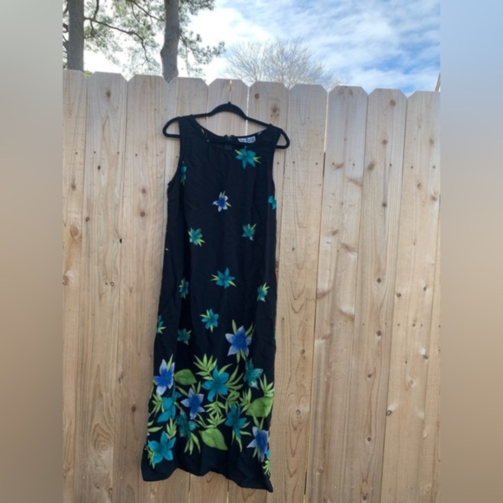 Vintage Sheri‎ Martin New York  Floral Dress 16 black Blue Vintage Tropical